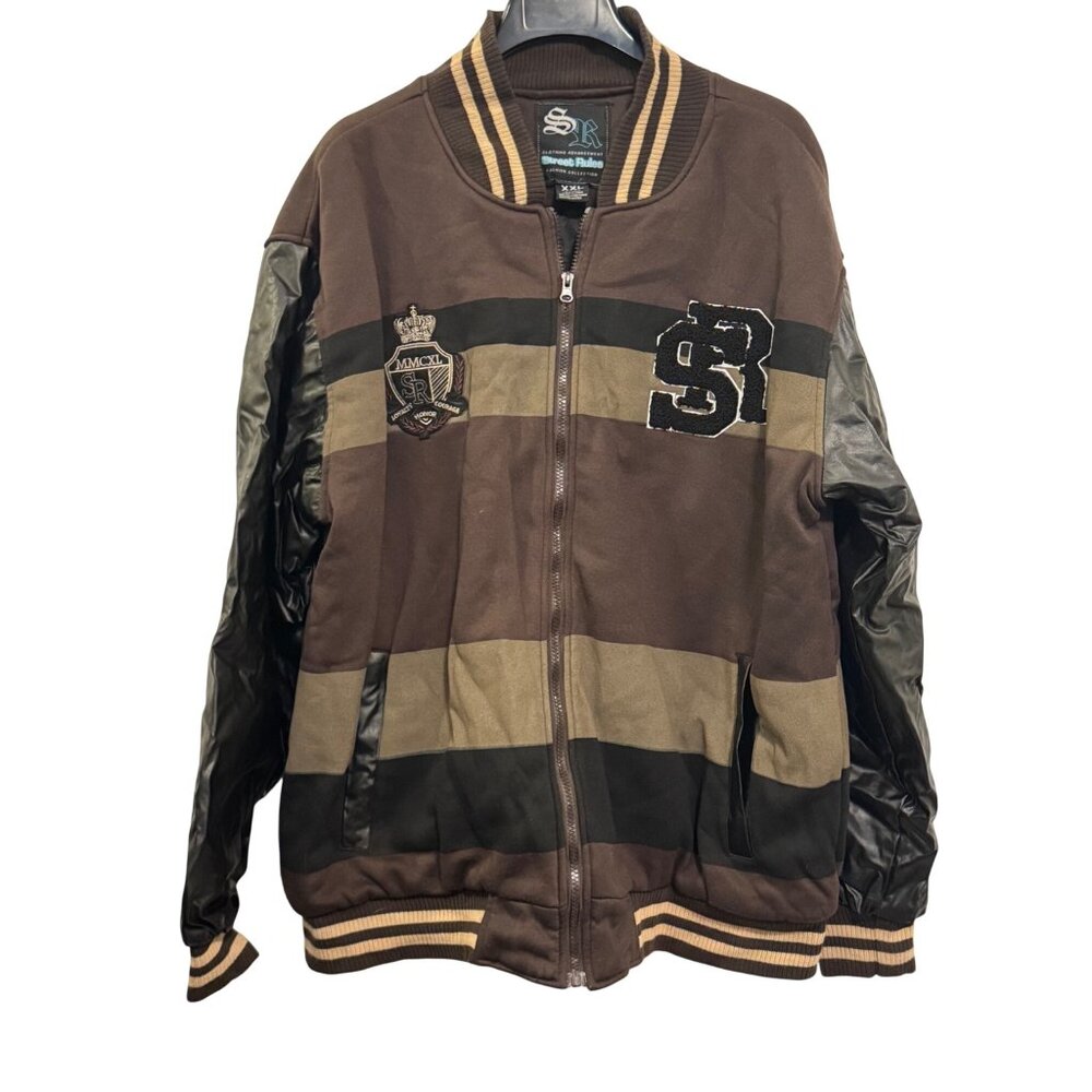 Vintage Street Rules Mens Jacket XXL Brown/Black Striped Design Zip-Up With Ribb